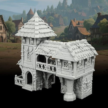 AUSPDICE Tudor Style Village Home, 25mm Unpainted Medieval RPG Terrain | 1:64 High-Detail Fantasy Building for DND, Dungeons and Dragons, Tabletop Scenery, TTRPG Campaigns, Wargames-AF1124C - color: Af1124c Medieval Village C