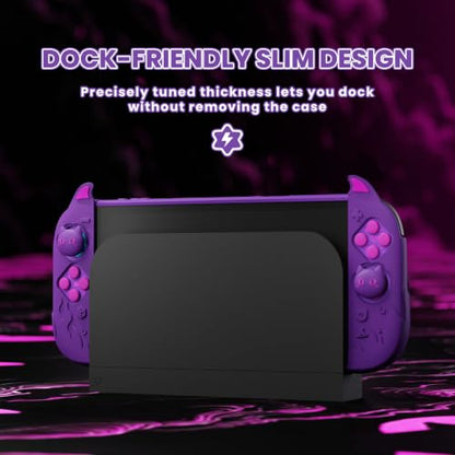 PlayVital Cute Demon Protective Shell for Nintendo Switch 2, Kawaii Anti-Slip Silicone Grip Cover + Dockable Hard Case for Nintendo Switch 2 with Thumb Grips & Sticker, Shockproof - Purple - color: Purple
