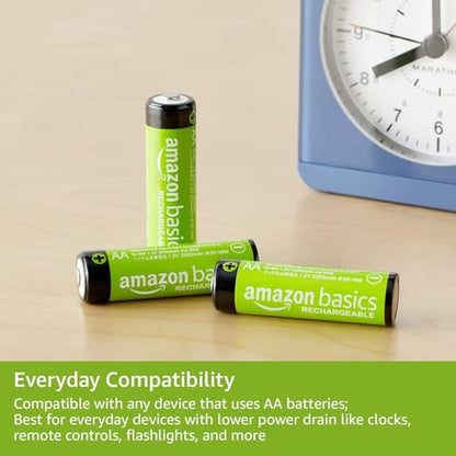 Amazon Basics 16-Pack Rechargeable AA NiMH Batteries, 2000 mAh, 1.2V, Low Self Discharge, Pre-Charged, Recharge up to 1000x Times - size: 16 Count (Pack of 1)