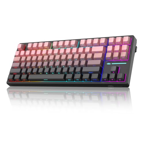 MageGee Pink Wireless Creamy Keyboard, Tri-Mode 2.4G/USB-C/BT Gaming Keyboard, RGB Backlit Hot Swappable Mechanical Keyboard for Win/Mac/PC, 8000mAh Battery - color: Pink