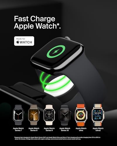 Belkin Qi2 15W Magnetic Wireless Travel Pad, 3 in 1 Foldable Charger | MagSafe compatible, iPhone 16 Series, Apple Watch, AirPods, BoostCharge Pro, portable travel charger, Magnetic - style: 3 in 1