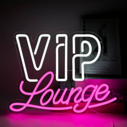 VIP Lounge Neon Signs for Wall Decor, LED Neon Lounge Sign for Room, Pink White Letters Neon Signs USB Powered Neon Wall Signs for Bar, Hotel, Cafe, VIP Room, Man Cave, Club, Beauty Salon - color: VIP-pink white