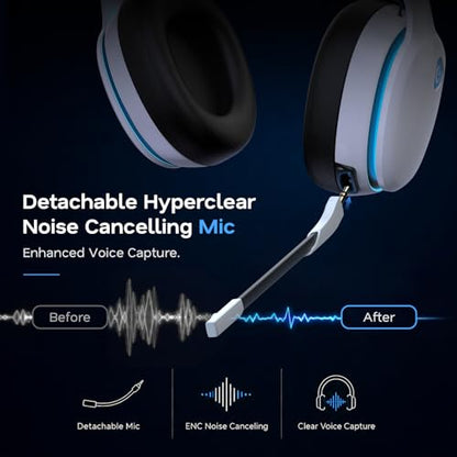 AOC 2.4GHz Wireless Gaming Headset for PS5, PS4 Fortnite & Call of Duty/FPS Gamers, PC, Switch, Bluetooth 6.0 Gaming Headphones with Noise Canceling Mic, 7.1 Virtual Surround, 45Hr Battery -White - color: White