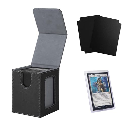 Venssu MTG Deck Box With Slot For Commander Display, Patented Design, Fits 100+ Double /120+ Single Sleeved Cards, With 2 Dividers And 1 Toploader,Compatible with board game TCG CCG (Black＆Grey) - color: Black＆Grey