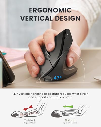 Perixx PERIMICE-813RX Wireless Rechargeable Vertical Mouse - Multi-Device spec - Duo Wired and Wireless Charging Feature -The Included Charger Compatible with iPhone, AirPods, and AirPods Pro - style: Wireless Rechargeable with Charging Pad