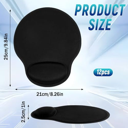 6 Pack Ergonomic Mouse Pad with Smooth Wrist Rest Support Black Memory Foam Mousepad Comfortable Mouse Pads for Non Slip Base for Computer Laptop Gaming Home Office Travel