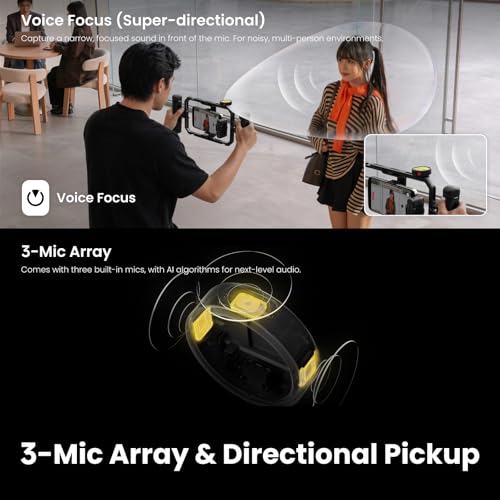 Insta360 Mic Pro Transmitter, Wireless Mini Lavalier Microphone for iPhone/Camera/Android, Video Recording, Bluetooth, Customizable E-Ink Display, 3-Mic Array, 32-bit Float Internal Recording