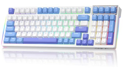 AULA Mechanical Keyboard, Wireless Gaming Keyboards 99 Keys Tri-Mode BT5.0/2.4GHz/USB-C Hot Swappable Custom Creamy Keyboard,RGB Backlit Computer Keyboards w/Pre-lubed Linear Switches Gasket Structure - color: White&Blue&Purple