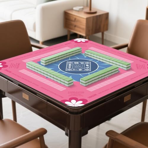 Mahjong Mat 31.5" x 31.5" Mahjong Table Mat with Rules Anti Slip Noise Reduction Pink Flower Gaming Tablecloth for Poker, Card, Board Tile Games Mah Jongg Table Cover with Carrying Bag (Pink) - style: Pink Flower