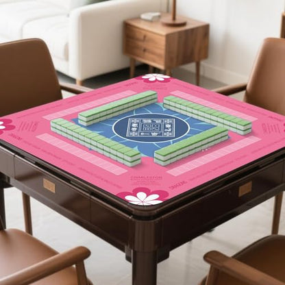 Mahjong Mat 31.5" x 31.5" Mahjong Table Mat with Rules Anti Slip Noise Reduction Pink Flower Gaming Tablecloth for Poker, Card, Board Tile Games Mah Jongg Table Cover with Carrying Bag (Pink) - style: Pink Flower