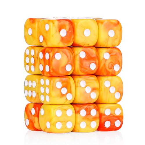 24 of Pack 16MM 6 Sided Dice Set,Two Colours D6 Game Dice Set, 6 Sided Standard Dices for Yahtzee, Bunco or Teaching Math,with Portable Dice Pouch(Orange and Yellow) - color: 16mm Orange and Yellow