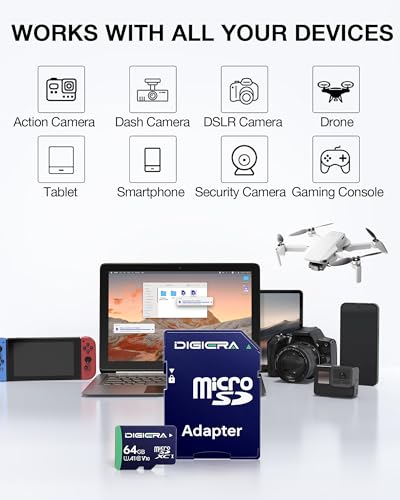 DIGIERA 64GB CT100 microSDXC UHS-I Memory Card with Adapter - up to 100MB/s, C10, U1, V10, Full HD, A1, Micro SD Card for Smartphones, Tablets, Cameras, Gaming Consoles, and Drones (1 Pack) - size: 64GB, style: CT100 (100MB/s)