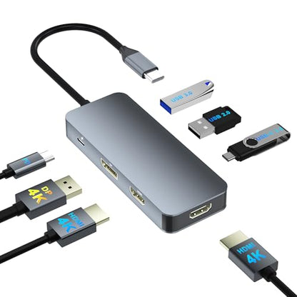 Docking Station Dual Monitor for Dell/HP/Mac, 7 in 1 Laptop Docking Station 3 Monitors with 2 HDMI 4K@60Hz/Displayport/3 USB/100W PD, Dual Monitor Adapter, Dual HDMI Adapter for 2 Monitors, USB C Hub - style: 7 IN 1 4K@60hz
