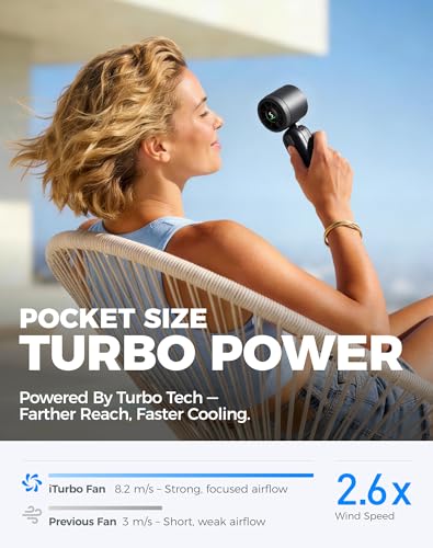 Diveblues Mini Handheld Fan, 30ft/s Portable Turbo Fan [12H Max Cooling], 4000mAh Personal Fan with LED Display, 3-in-1 Hand Held/Neck/Desk Fan for Travel, Cruise, Disney Essentials - color: Midnight Black
