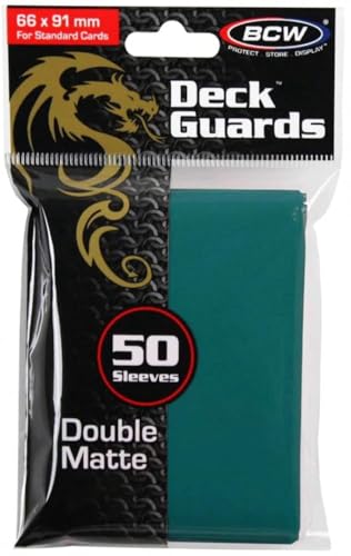 BCW Deck Guard - Double Matte Teal Card Sleeves | Acid-Free, Archival-Safe, No PVC | Anti-Glare Matte Finish | Fits Standard 2½" x 3½" Game Cards | Durable Deck Protector Sleeves | 50 Ct - color: Teal