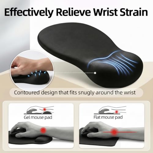 Ergonomic Mouse Pad with Wrist Rest, Memory Foam Wrist Support Mousepad with Non-Slip PU Base, Pain Relief Mouse Pads for Office Gaming & Home (Black) - color: Black