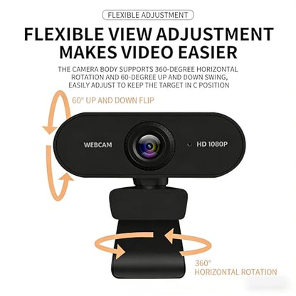 1080P Full HD Webcam with Dual Microphones, Security Camera,90 Degree FOV, Plug and Play USB for Streaming and Conferencing, Black