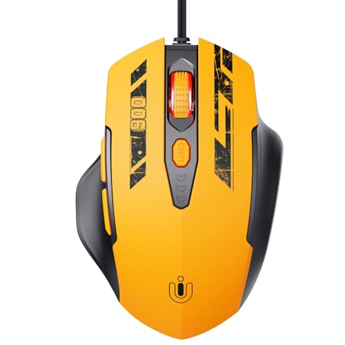 Uineer Wired Mouse, USB-A Computer Mouse with 6 Buttons,Adjustable | Plug-and-play USB-A wired connection with 6 programmable buttons, 7200 DPI and a 1.5 m cable. - color: Yellow