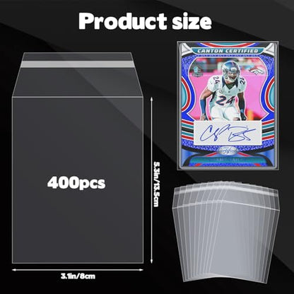 400Pcs Top Loader Sleeves Penny Sleeves for Top Loaders Resealable Team Bags for 35-75PT Rigid Toploader Card Holder Trading Card Sleeves Trading Card Protectors for Semi Rigid Card Holders(3" x 5")