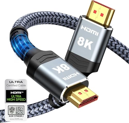 Highwings 8K@60 HDMI Cable 10FT/3M, 48Gbps 2.1 High Speed HDMI Braided Nylon 4K120 144Hz RTX 3090 eARC HDR10 4:4:4 HDCP 2.2&2.3 Compatible for PS5, PS4, UHD TV and PC - size: 10 feet
