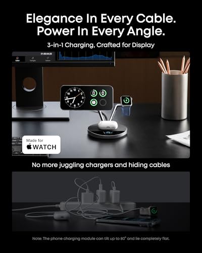Anker Prime 3-in-1 Qi2.2 MagSafe Compatible 25W Wireless Charging Station | Smart Display with TEC Active Cooling, for iPhone 17, Apple Watch, AirPods Pro, and More (Adapter Included) - color: Phantom Gray