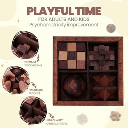 Wooden Brain Teaser Puzzles for Adults Teens - Brain Teaser Puzzles with Wooden Box 3D Puzzle Game Toys for Adults Teens - Unlock Interlocking Puzzle Adults Teens IQ Education Smart Toys - color: Style a