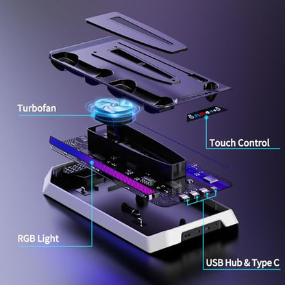 PS5 Cooling Station for PS5/Slim/Pro Disc Digital Console, PS5 Stand Cooling Fan Station with RGB Lights & 3 Level Fan, PS5-Controller Charger, PS5-Accessories with 3 USB Ports, Headset Holder - color: RGB White&Black