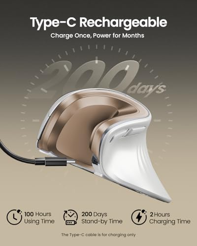 ProtoArc EM11 NL Wireless Ergonomic Mouse, Rechargeable, White Gold | 58° vertical design supports a natural wrist posture, connect 3 devices via Bluetooth/2.4G USB-A, 500mAh USB-C rechargeable. - color: White Gold