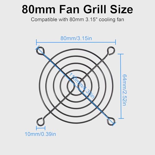 3.15" 80mm Grill Guard with Gooseneck Mount and 3pin/4pin Adapter Cable | Compatible with 3.15" 80mm Case Fan, for PC Desktop AV Entertainments Network Rack Grow Tent and More DIY Cooling Project - size: 80×80mm