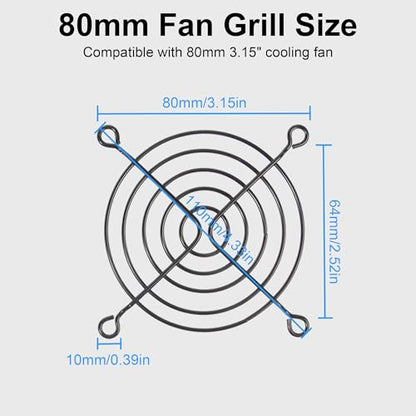 3.15" 80mm Grill Guard with Gooseneck Mount and 3pin/4pin Adapter Cable | Compatible with 3.15" 80mm Case Fan, for PC Desktop AV Entertainments Network Rack Grow Tent and More DIY Cooling Project - size: 80×80mm