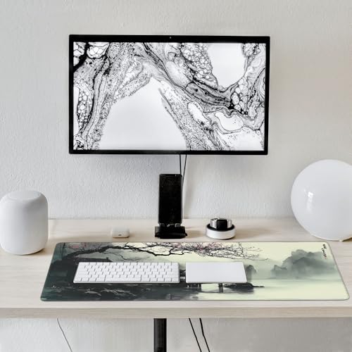 XL Extended Mouse Pad & Keyboard Desk Mat, Japanese Watercolor Cherry Blossom, Non-Slip Rubber Base, 35.4" x 15.7 - color: Cherry blossom pattern