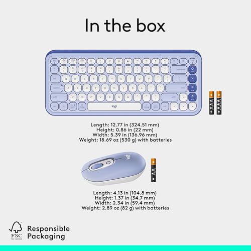Logitech POP ICON Combo, Wireless Bluetooth Keyboard and Mouse, Comfortable Typing, programmable Keys and Buttons, Quiet clicks, Easy-Switch up to 3 Devices - Lilac - color: Lilac, style: Combo