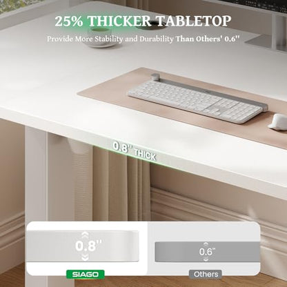 SIAGO 48 x 24 Inch Electric Standing Desk, 0.8 Inch Thick Tabletop | Smooth Height Adjustment, 200lbs Stability, 3 Memory Presets, Cable Management, Pre-Labeled Easy Assembly - color: White, size: 48 x 24 Inch