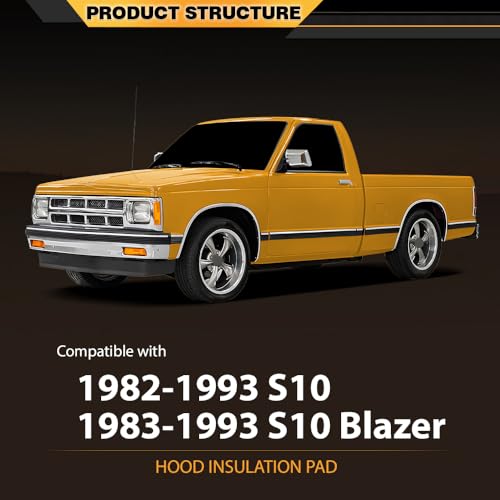 CNNELL Hood Insulation Pad 1/2" w/ Clips Compatible with Chevy S10 1982-1993, Compatible with Chevy S10 Blazer 1983-1993 - style: 1982-1993 Chevy S10