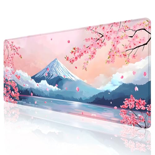 Large Mouse Pad, Desk Mat Computer Keyboard Pad Non-Slip Rubber Base Waterproof with Stitched Edges for Laptop Gaming, Office & Home 31.5 x 11.8 Inch (Cherry Blossom Mountains) - color: Cherry Blossom Mountains