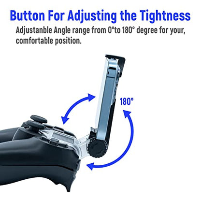 Mcbazel Phone Mount Clip for PS4 Controller, Smart Phone Holder Compatible with PS4 DualShock 4 Controller and iPhone, Android up to 6 Inch - Black | Click-lock installation All buttons & ports fully accessible Folds flat for travel PS4, Slim & Pro compat
