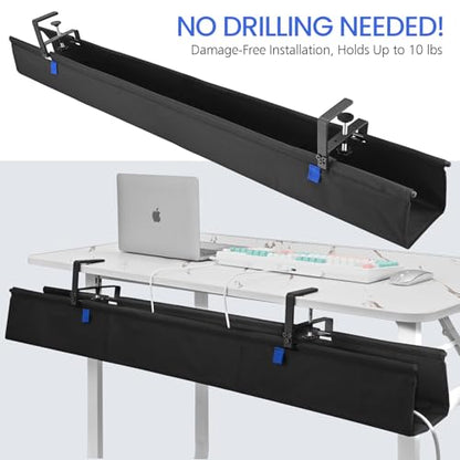 48" Under Desk Cable Management Tray- Clamp/Screw Mount Desk Cable Organizer Cable Tray Hiders for Office&Home