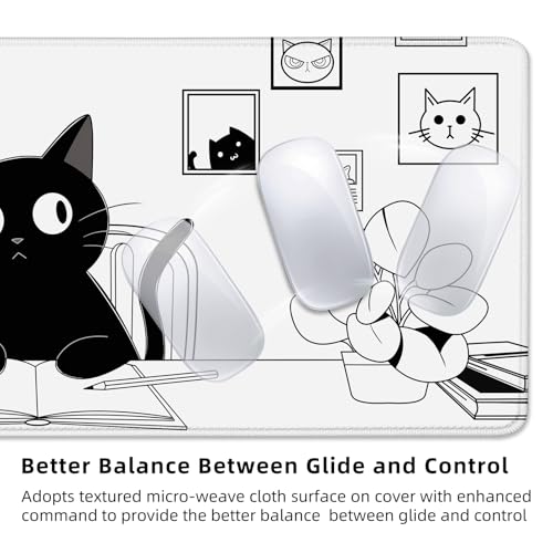 Gaming Mouse Pad for Computer,Large Mouse Pads for Desk Keyboard, Black Anime Cat Desk Mat Laptop,Cute XXL Waterproof Keyboard Pad,Extended Big Non-Slip Rubber Mousepad (Black Cat) - color: Black Cat