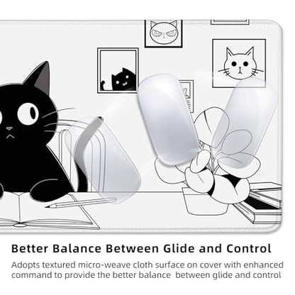 Gaming Mouse Pad for Computer,Large Mouse Pads for Desk Keyboard, Black Anime Cat Desk Mat Laptop,Cute XXL Waterproof Keyboard Pad,Extended Big Non-Slip Rubber Mousepad (Black Cat) - color: Black Cat