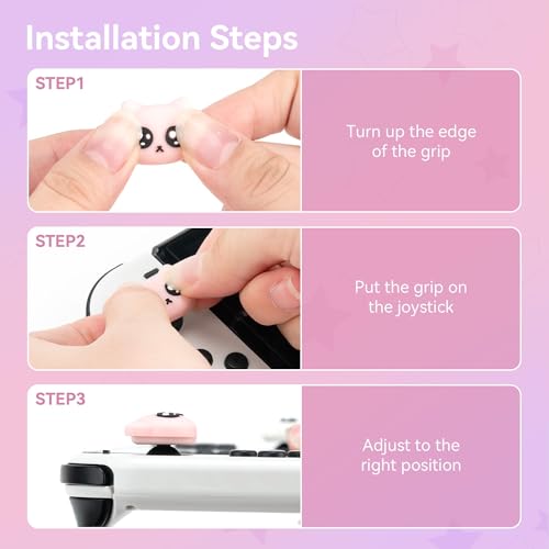GeekShare 4PCS Cat Shape Silicone Joystick Caps for Switch/OLED/Lite - Tearful Eyes Cat Thumb Grip Caps - color: Pink with black and white accents
