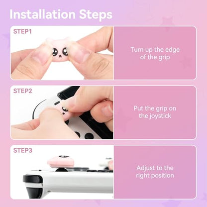 GeekShare 4PCS Cat Shape Silicone Joystick Caps for Switch/OLED/Lite - Tearful Eyes Cat Thumb Grip Caps - color: Pink with black and white accents