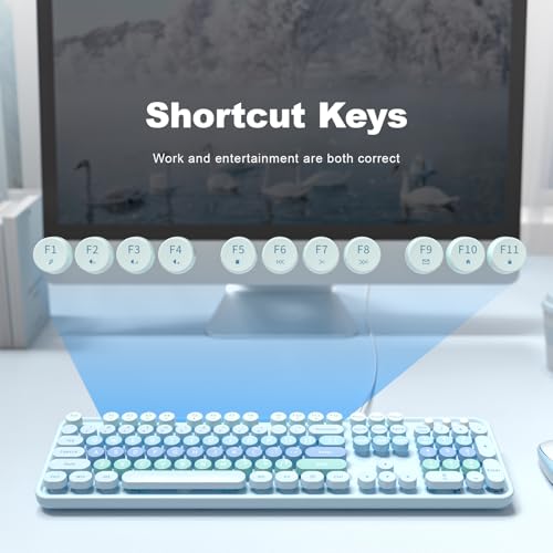 Atelus Large Print Keyboard, USB Wired Computer Keyboard with Retro Keycaps, Numeric Keypad and Media Hotkey for Office Desktop PC Laptop and Windows 7 8 10 11 (Blue Colorful) - color: Blue