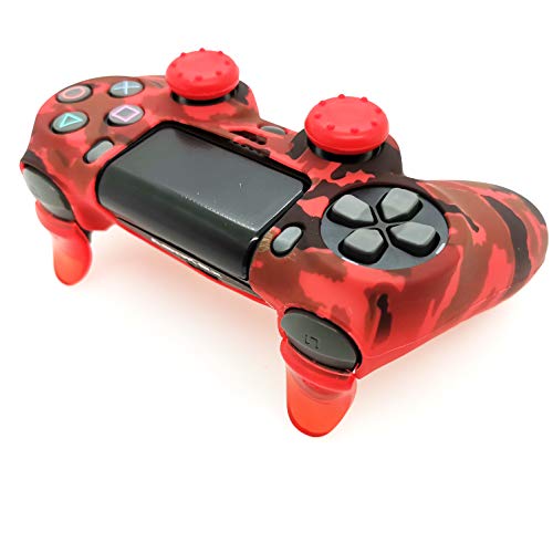 Silicone Skin Cover for Ps4 Controller (1pc Anti-Slip Case, 1 Pair L2 R2 Trigger Extender, 4pcs Thumb Grips,4pcs LED Light Bar Decal) Protector for DualShock PS4/ Slim/Pro Controller (Red Camouflage) - color: Red Camouflage