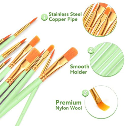 ESRICH Paint Brushes Set,16 Packs 160 Pcs Acrylic Paint Brush Set,Acrylic Oil Watercolor, Face Nail Art, Miniature Detailing,Rock Painting,Painting Artist Professional Kits(Green) - color: Green, size: 160
