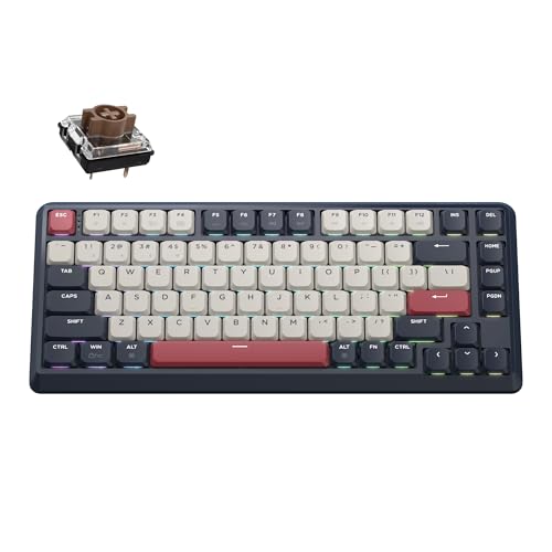 Keychron KJ1 Low Profile Wireless Mechanical Keyboard, 2.4 GHz Bluetooth QMK 75% Layout RGB, Hot-swappable Brown Switch Compatible with Mac Windows Linux, 2000mAh Fast Charge for Gaming - Dark Blue - color: Brown Switch