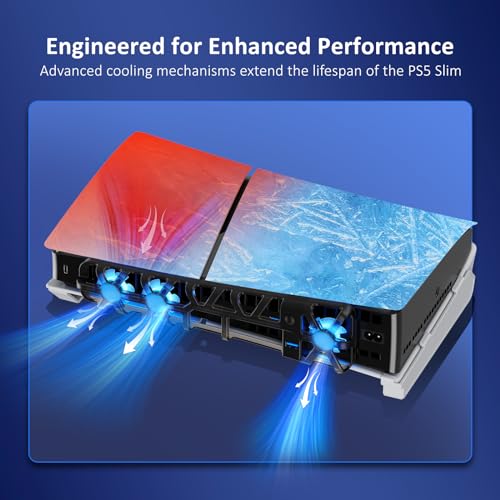 NexiGo PS5 Slim Horizontal Stand with Silent Enhanced Cooling Fan, Adjustable Speed, [Low Noise], [Auto Power On/Off], USB 3.0 Port, Built-in LED Light, for Both Disc and Digital Editions - color: White, style: Stand with Cooling Fans