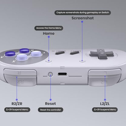 SAFFUN Wireless SNES Controller for SNES & Switch 1/2, PC, Mac (Purple) | (Rechargeable), (Plug & Play), (2.4GHz SNES & USB Receiver), Compatible with Switch Online / Switch OLED, Raspberry Pi - color: Wireless for Switch/SNES Purple