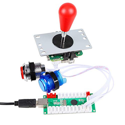 Fosiya LED Arcade Joystick Buttons Kit Ellipse Oval Style 8 Ways Joystick + 20 x LED Arcade Buttons for 2 Player Video Games Standard Controllers All Windows PC MAME Raspberry Pi (Mix Colors Kits) - color: Mix Colors Kits