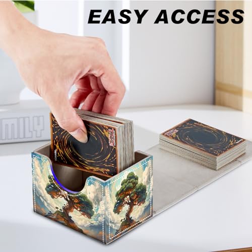 DEGDFSGR for TCG MTG Card Game Storage Box Organizer Trading Card Case Commander Deck Box Magnetic Closure Creative Pattern Up to 200 Cards, Big Tree White Cloud - color: Big Tree White Cloud