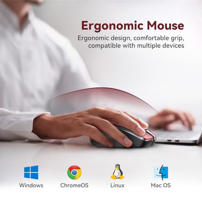 TechRise Bluetooth Mouse (BT5.0/3.0 & 2.4G) Rechargeable Wireless Mouse, 4800 DPI Optical Tracking, 6 Adjustable DPI, 2.4GHz with USB A Receiver, Quiet Clicks, Ergonomic Grips, 6 Buttons - Red - color: Red